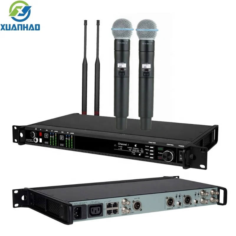 High Configuration AD4D Professional Wireless Digital Microphones Audio Sound Equipment 2 Channel UHF Beta58a/KSM9