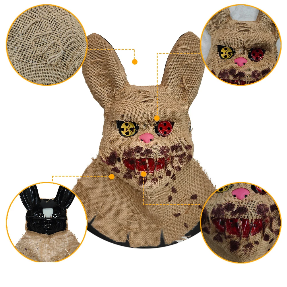 Halloween Linen Rabbit Head Mask Costume Party Cute Animal PVC Headdress Halloween Funny Performance Props
