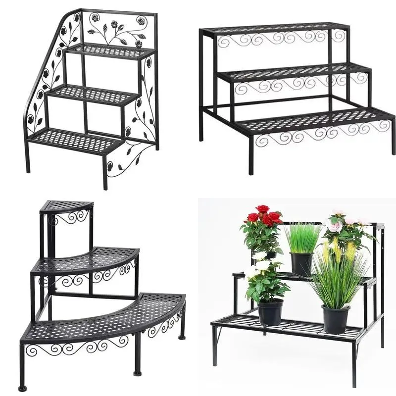 3 Layer Metal Ladder Plant Support Heavy Duty Durable Corrosion Resistant Storage Rack for Home Garden