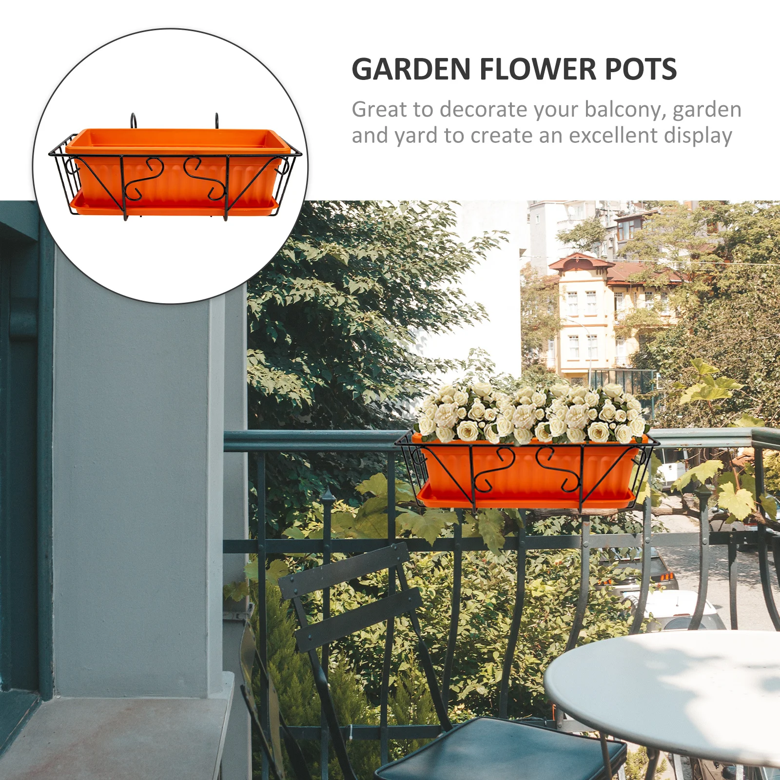 

1 set Hanging Stand Balcony Railing Planter Set Plastic Flower Container For Garden Yard Outdoor Indoor Planting Pot Flower