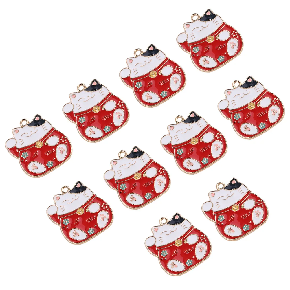 

10 Pcs Lucky Cat Pendant Decoration DIY Charms Crafts Key Fob Red Keychain Jewelry Supplies Durable Safe Small Creative Design