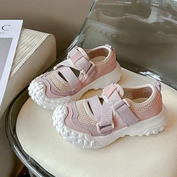 Girls' School Sandals Children's 2024 New Summer Single Mesh Breathable Sports Hollow Out Beach Shoes 3-15 Years Old