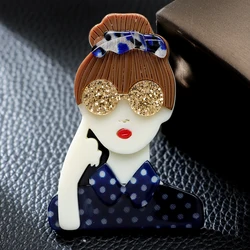 CINDY XIANG Acrylic Wearing Polka Dot Shirt Girl Brooch Fashion Beautiful Lady Pin Acetate Fiber Material New Design 2023