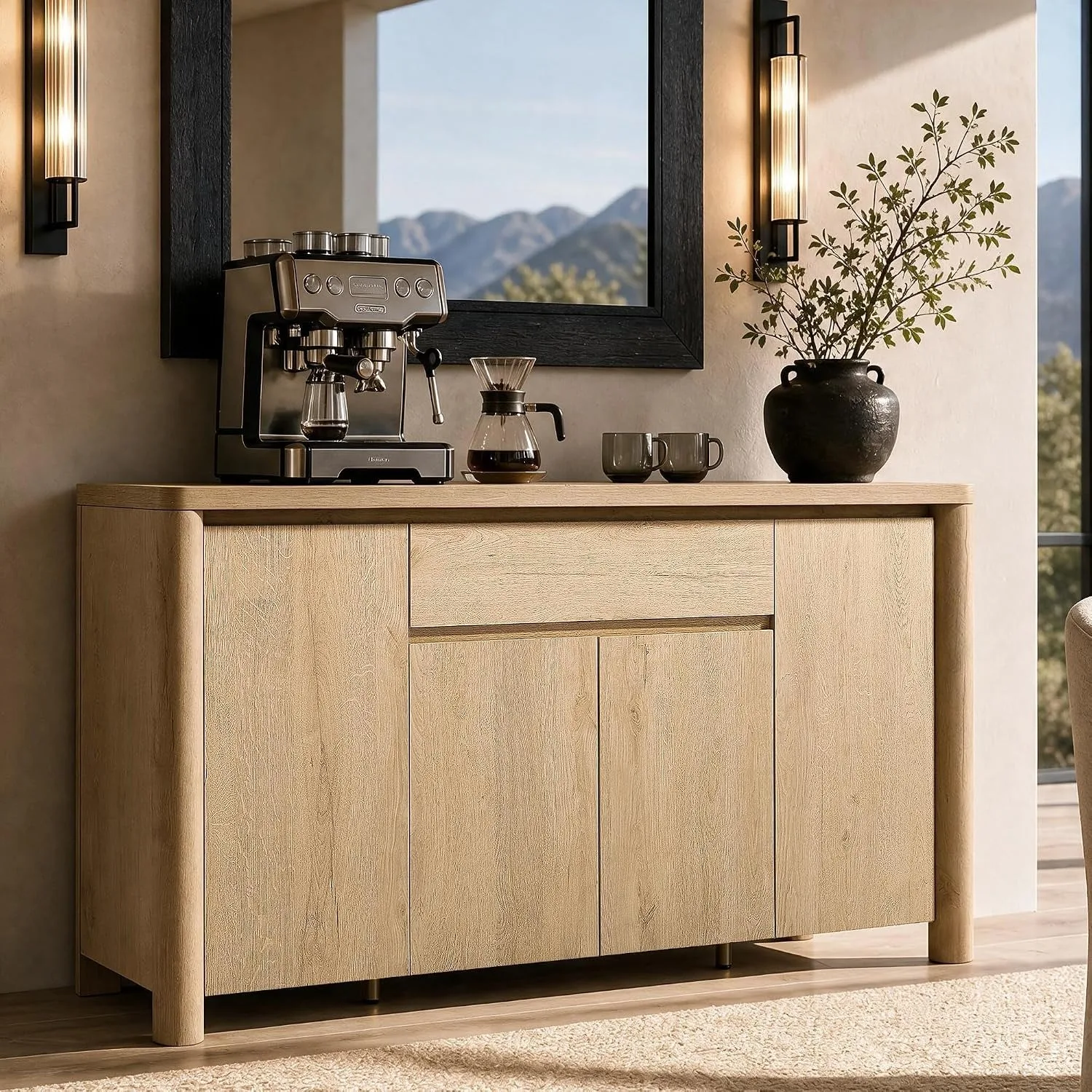 Soft Close Hinge - 63 inch sideboard met lade, houten