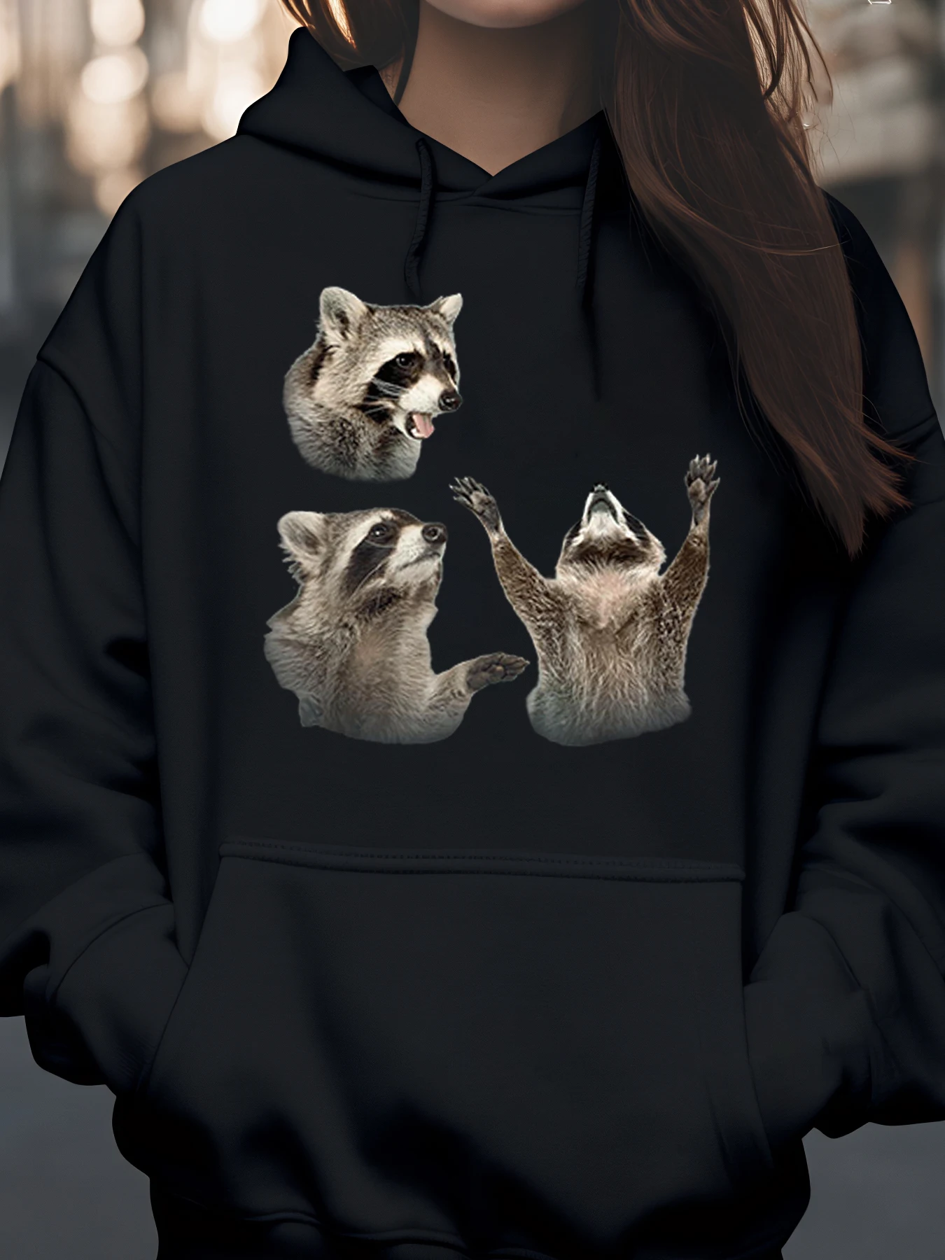

Толстовка с принтом енота, повседневная одежда на Хэллоуин, женская уютная толстовка