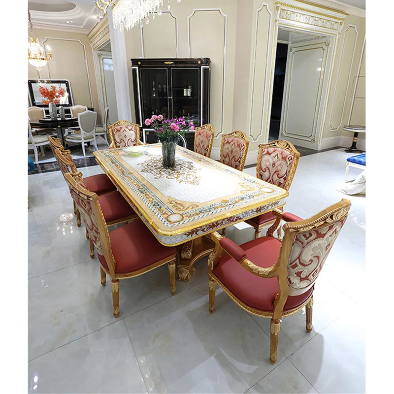 French court living room home dining table European retro solid wood veneer parquet long dining table