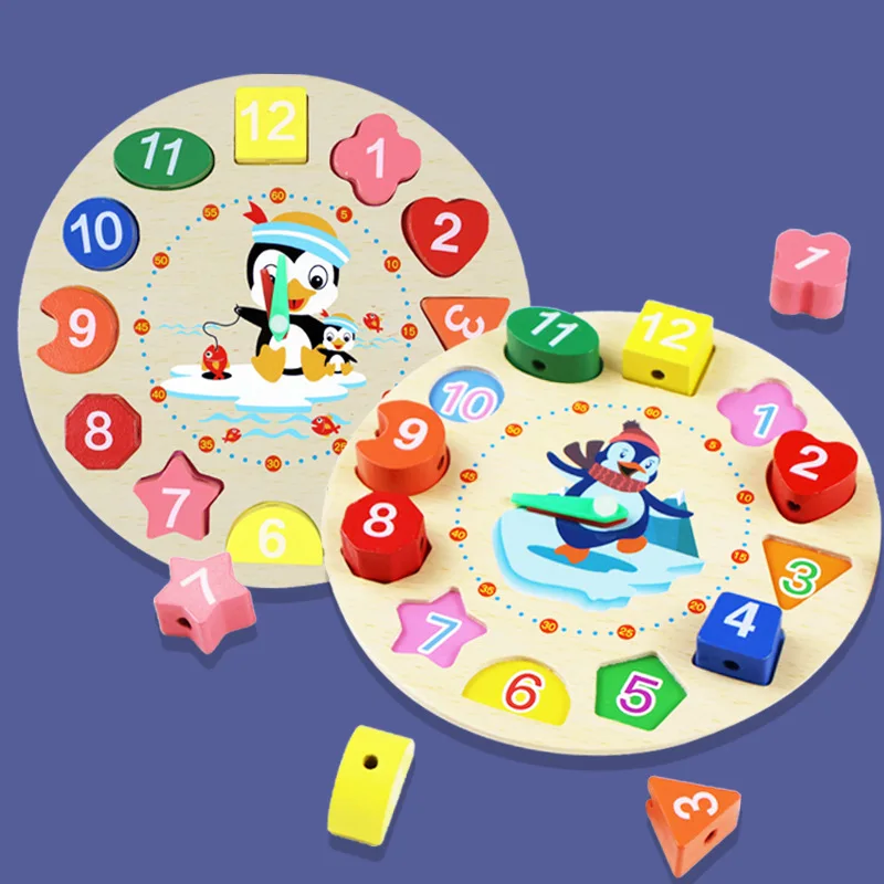 ساعة خرز خشبية للتعليم في مرحلة الطفولة المبكرة، لعبة ألغاز ممتعة للتعرف على الألوان والشكل