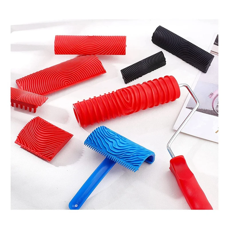 Rubber Wood Grain Painting Tool House Paint Rollers With Handle For Painting Wall Decoration