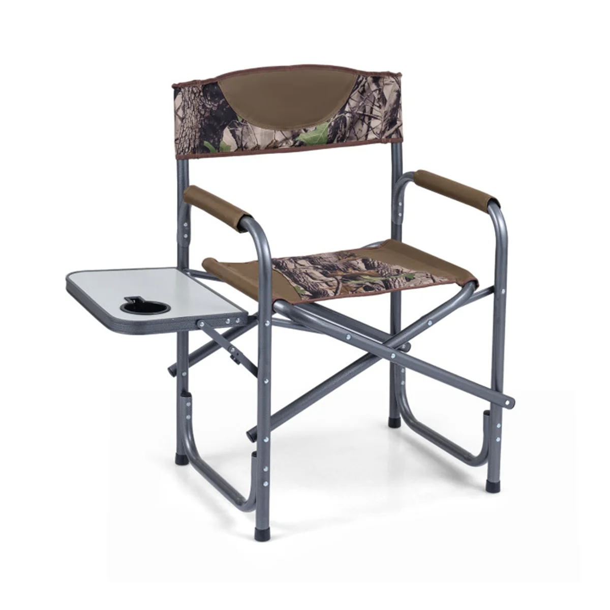 

400LBS Heavy Duty Folding Camping Chair with Side Table & Cup Holder, Padded Directors Chair for Outdoor - Camouflage