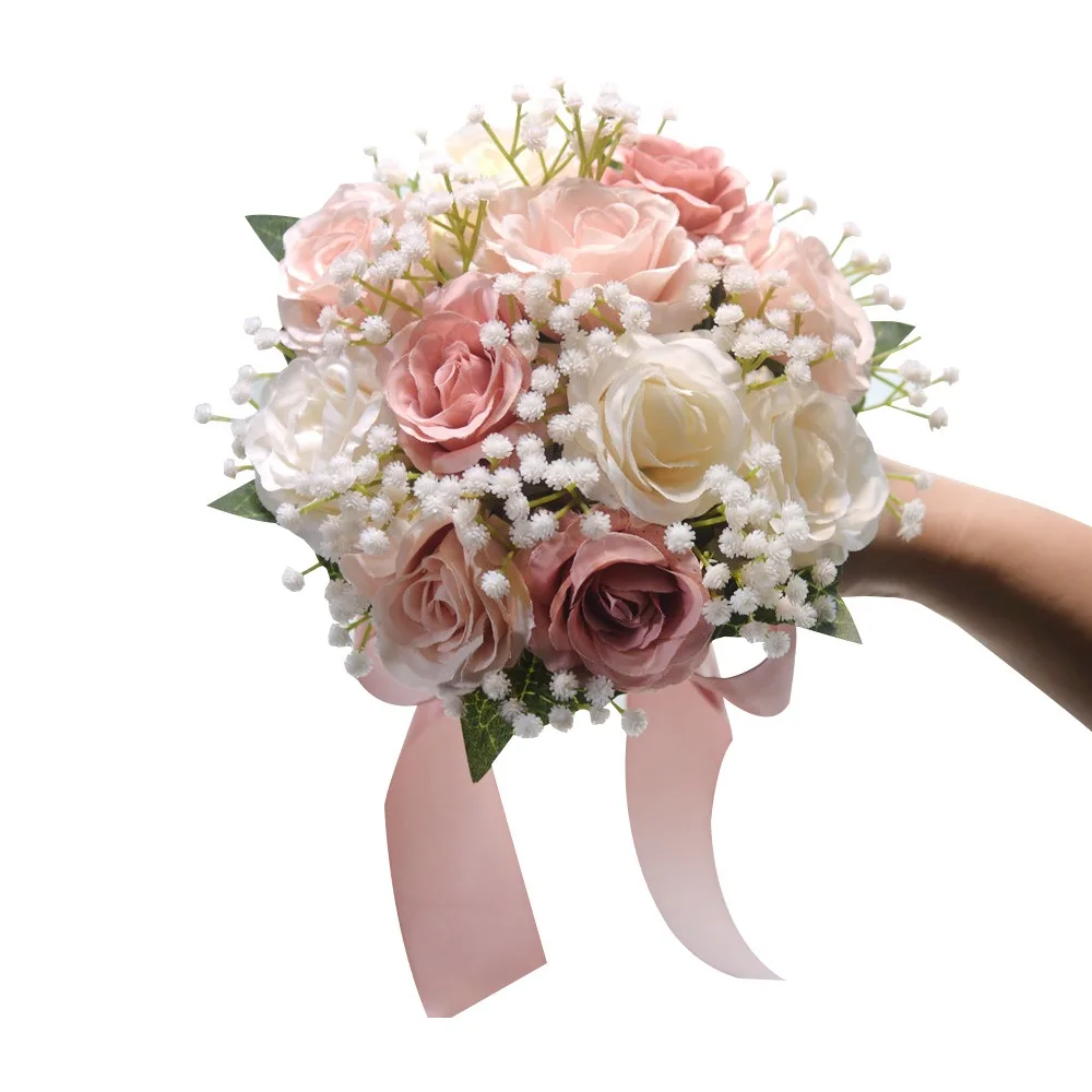 

Romantic Wedding Bouquet Artificial Roses Multi-functional Silk Artificial Flowers Real Touch with Silk Ribbon
