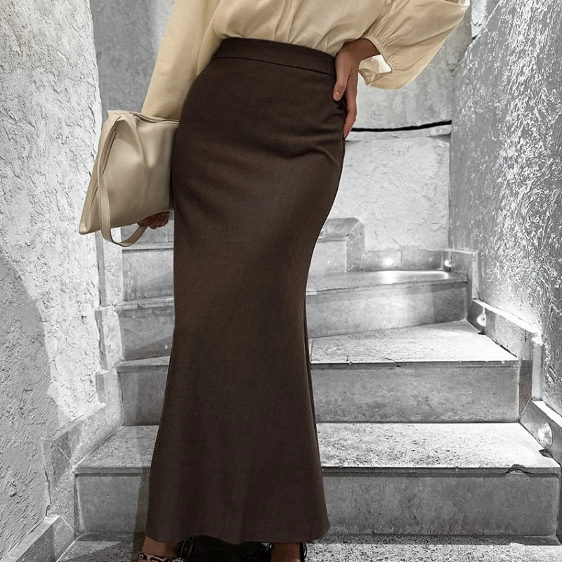 

Temperament Commuter High Waist Brown Fashion Skirt 2025 Autumn Suit Long Skirt Woman