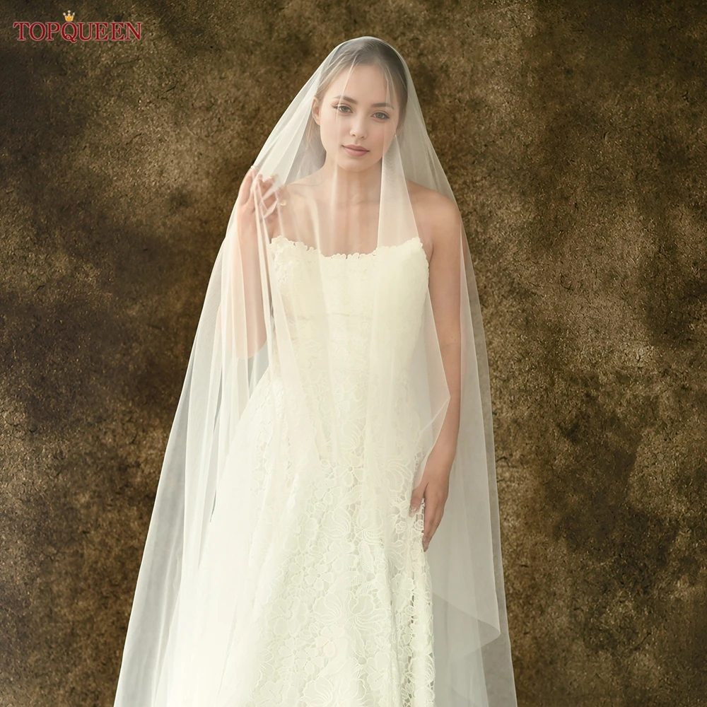 TOPQUEEN V25 Engel geschnittener Hochzeits-Brautschleier, 3 m lang, doppellagig, weiß, cremefarben, elegante Hochzeitsaccessoires, anpassbar – Detail 4