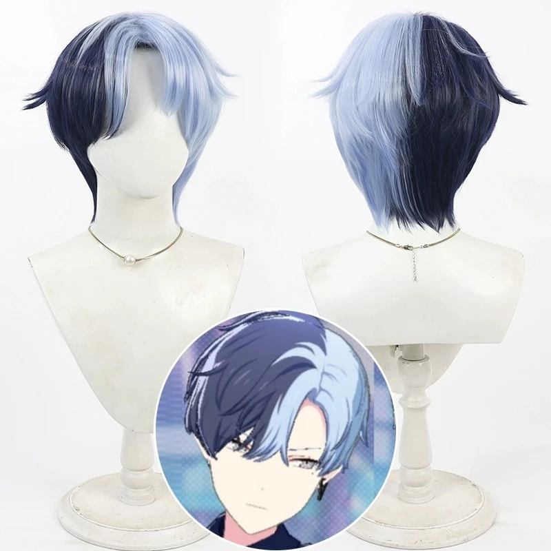 Project SEKAI COLORFUL STAGE! Aoyagi Touya Cosplay Wig Short Blue Mixed Heat Resistant Synthetic Hair Halloween Carnival Party