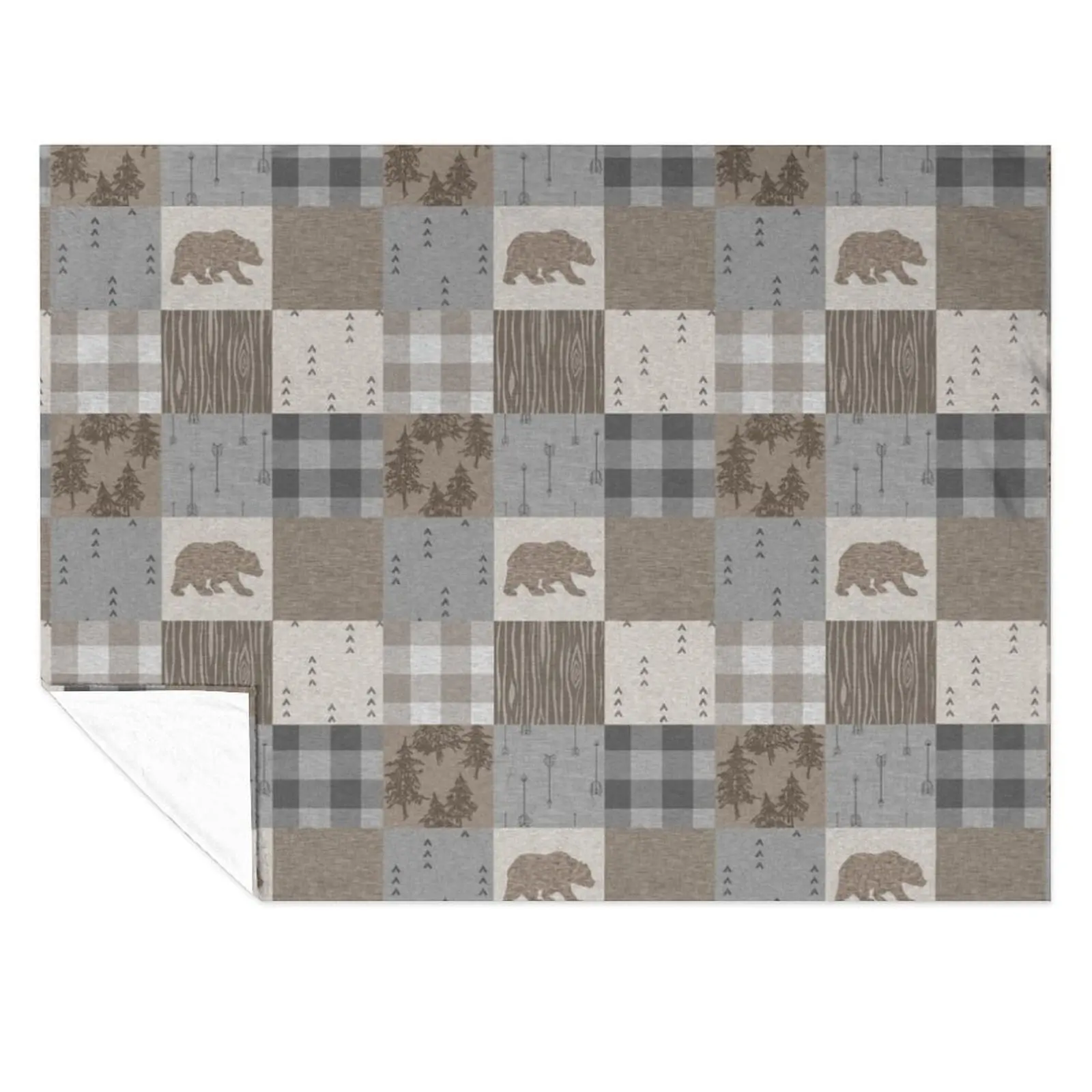 

Bear Patchwork - Rustic Neutrals Throw Blanket Thins Luxury Designer Soft Plaid Blankets