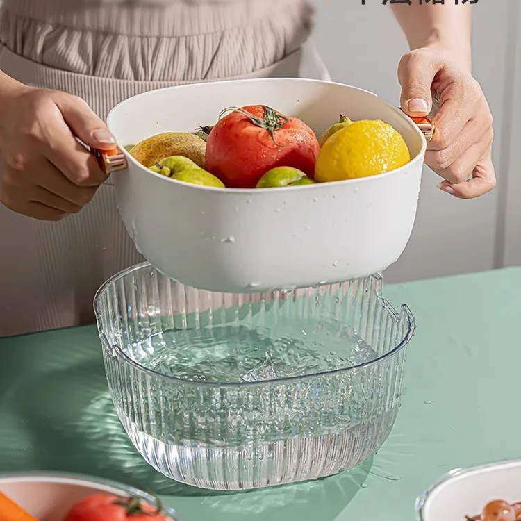 Vegetable basin, drain basket, fruit plate, living room household water filter artifact double layer