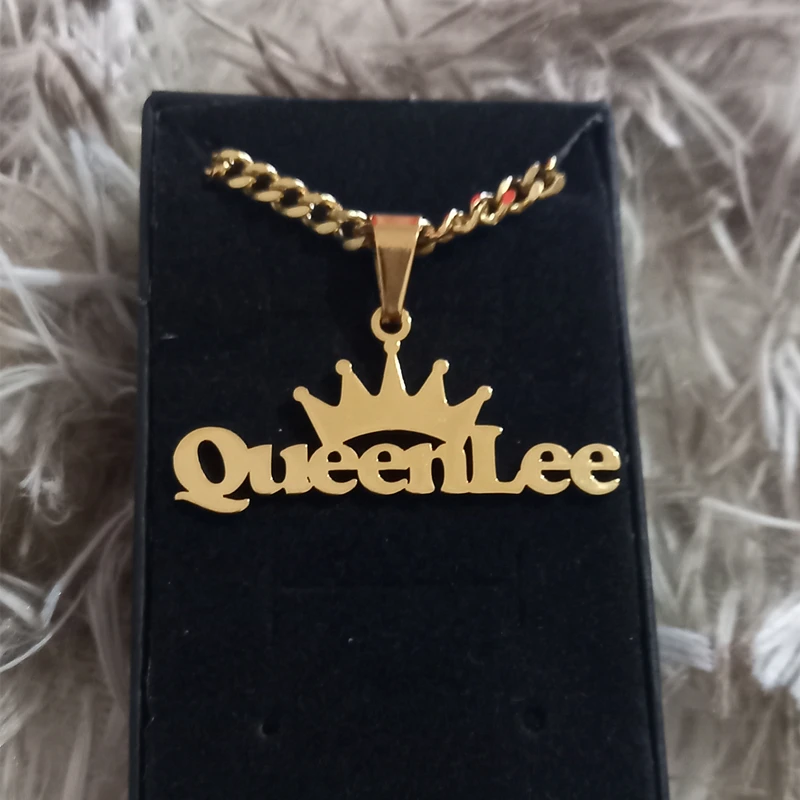 Custom Cuban Chain Big Name Crown Necklace Stainless Steel Removable Gold Color Nameplate Pendant Necklace Men Women Jewelry