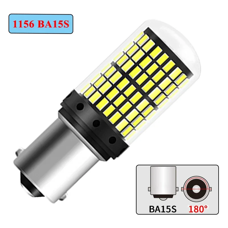 2 Stück 1156 BA15S LED CANBUS 3014 144 SMD 1157 BAY15D P21/5W 7440 T20 7443 Blinker Rückfahrlicht Bremslicht 12V Weiß – Detail 3