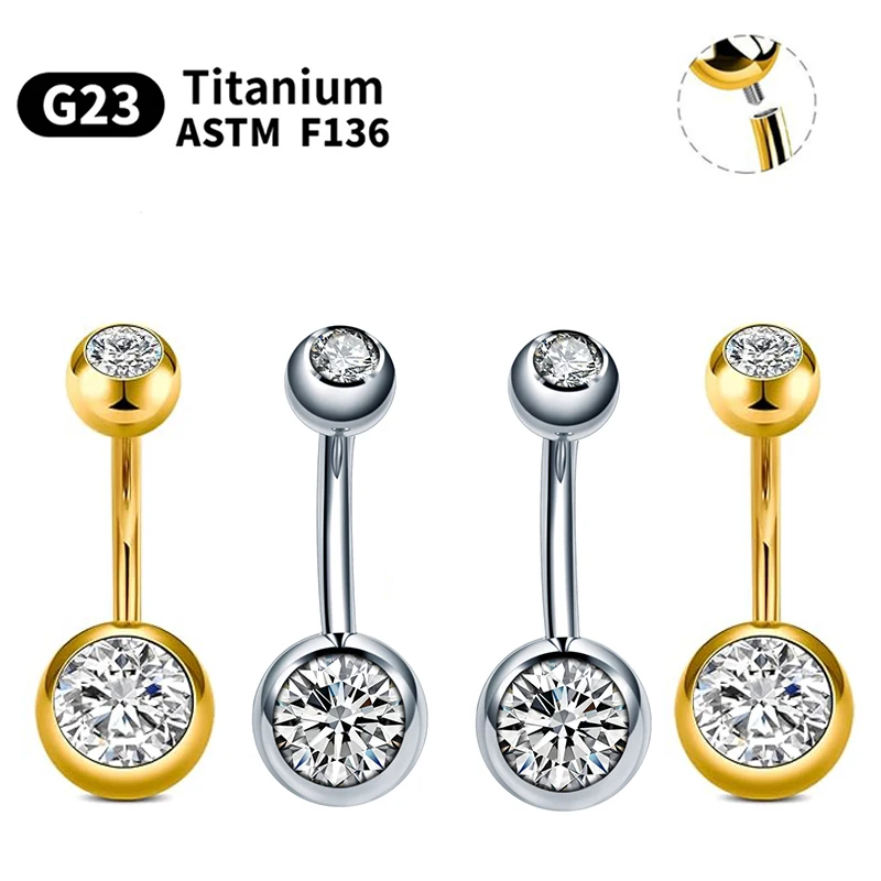 

1PC Titanium Internally Threaded Belly Button Ring Piercing Round Cubic Zirconia Navel Ring Stud Belly Barbell Piercing Jewelry