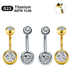 1PC Titanium Internally Threaded Belly Button Ring Piercing Round Cubic Zirconia Navel Ring Stud Belly Barbell Piercing Jewelry