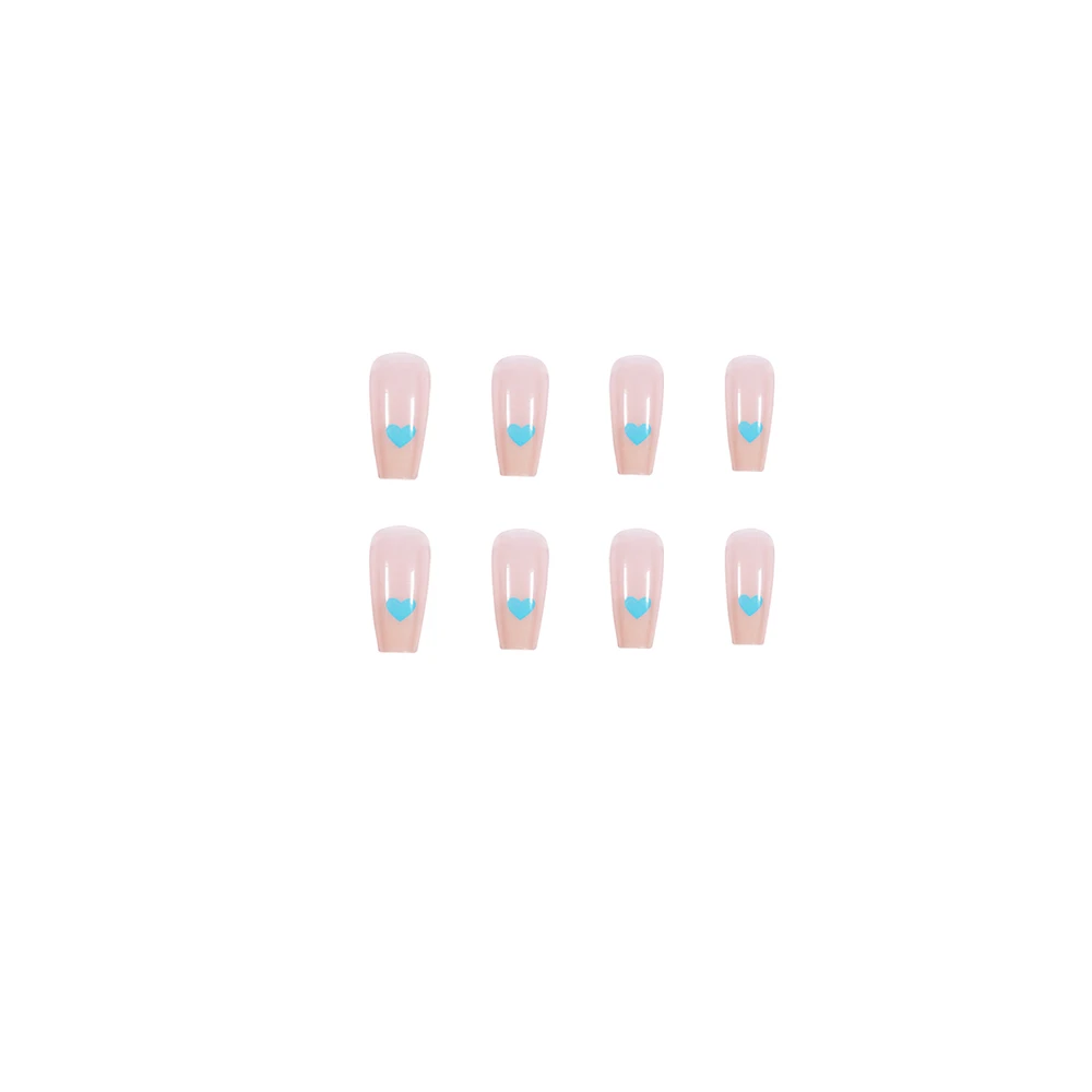 

JP1078 QTCJ 24Pcs Translucent Light Blue Little Sweetheart Model Wears Nail Art Finished Fake Nail Patches Detachable Nail Patch