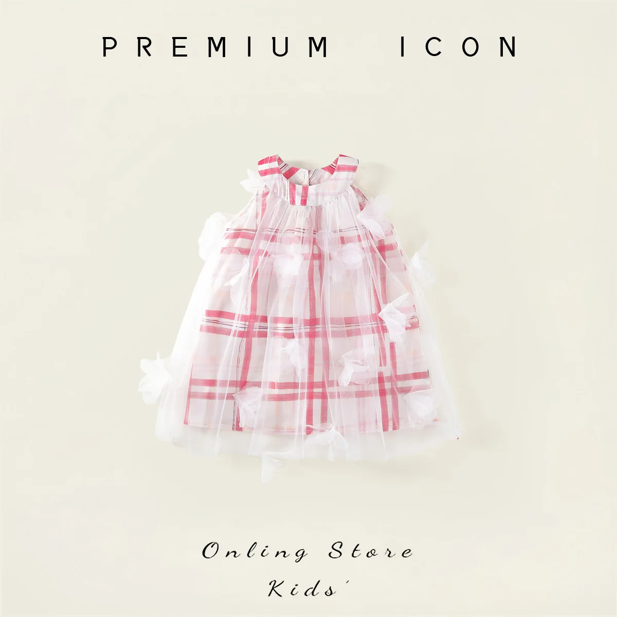 Checkered Dress 2026 Summer New Item, Small and Medium-sized Children's Bow Net Mesh Vest Dress, One Piece Hair Replacement