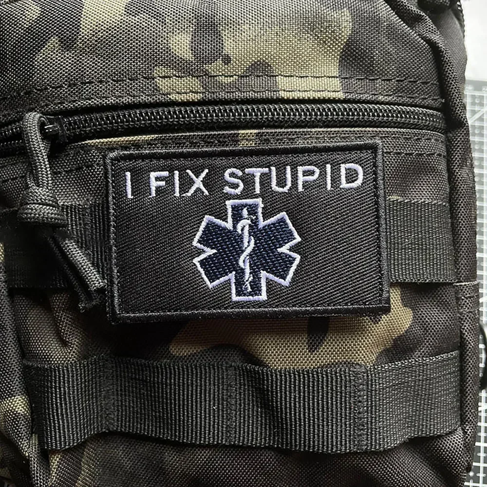 I FIX STUPID Embroidery Patches on Clothes Military Armband Hook and Loop Tactical Morale Badges on Backpack Applique