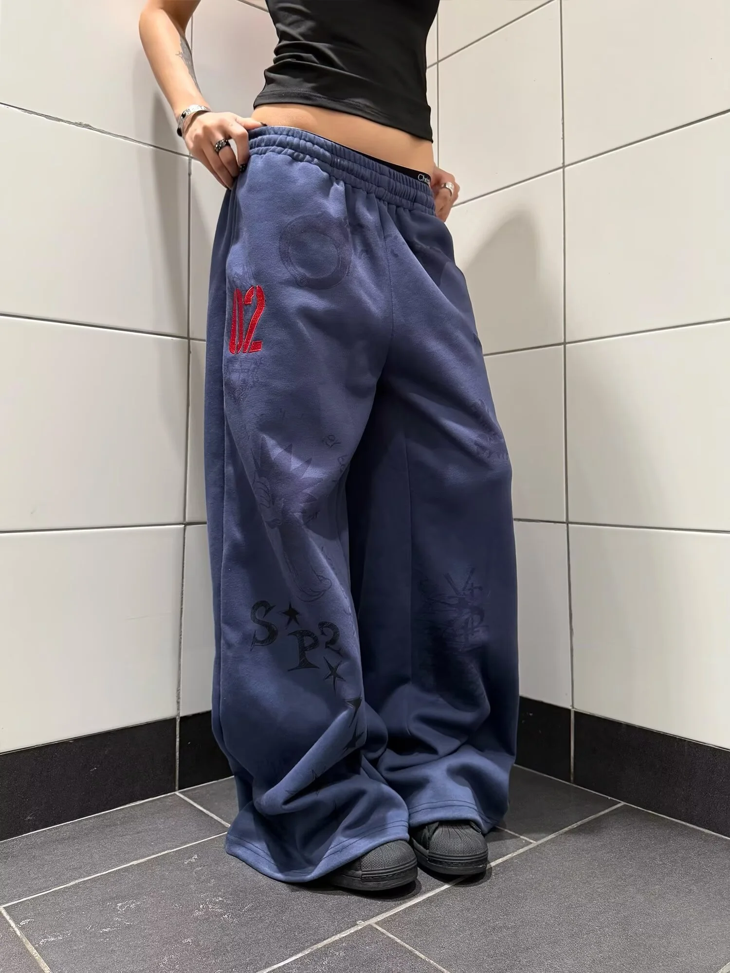 American Retro Graffiti Print Loose Leggings Men's Women's Casual Pants Couple's Comfortable Straight Tube Trousers