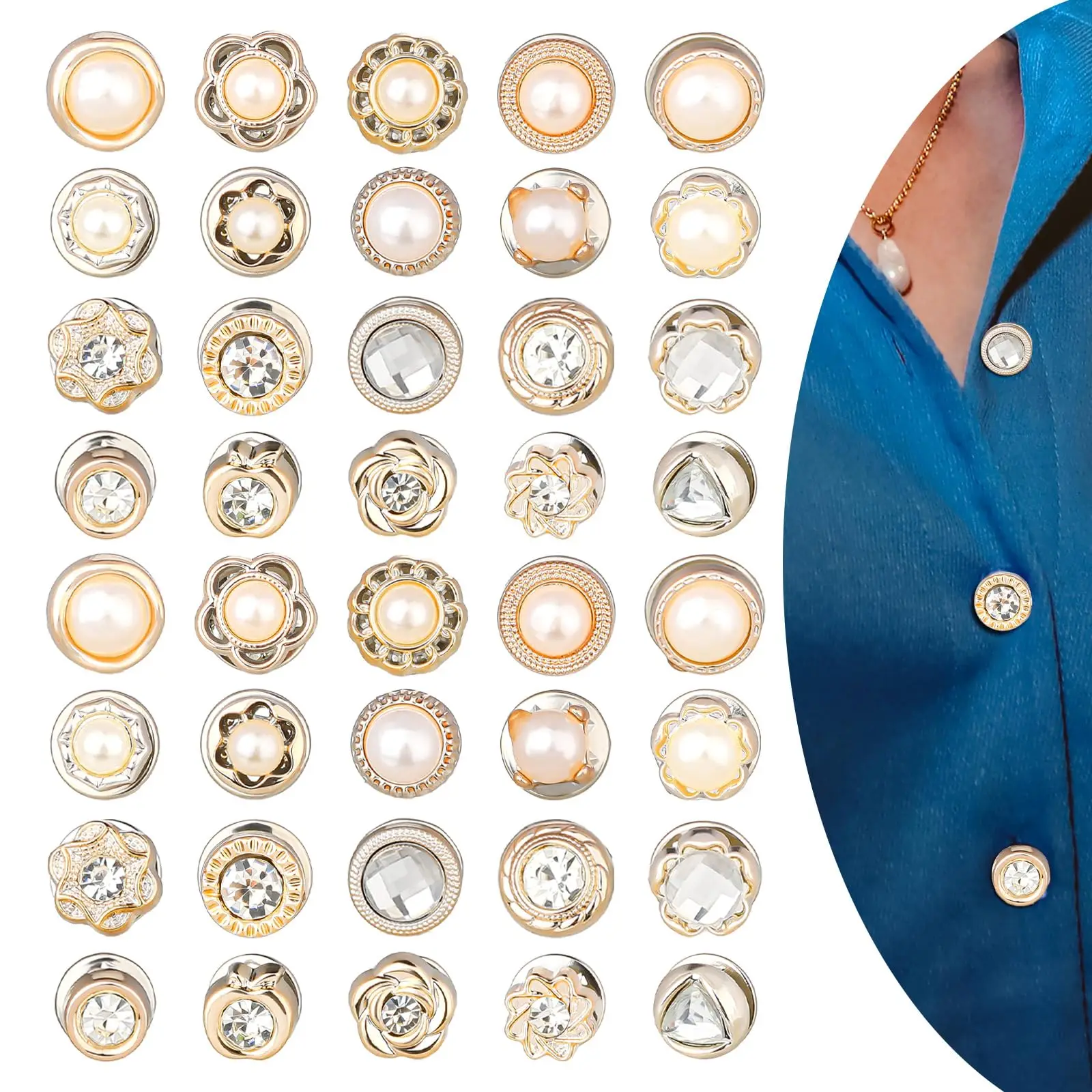 10pcs No-Sew Pearl Rhinestone Button Pins for Women, Decorative Safety Button Covers for Clothes, Hats, Bags, Shawls