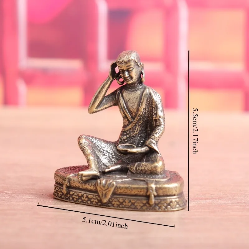 Mini Brass Milarepa Figurine, Vintage Tibetan Style Statue, Meditation Sculpture Desktop Tea Pet Home Decor Ornament
