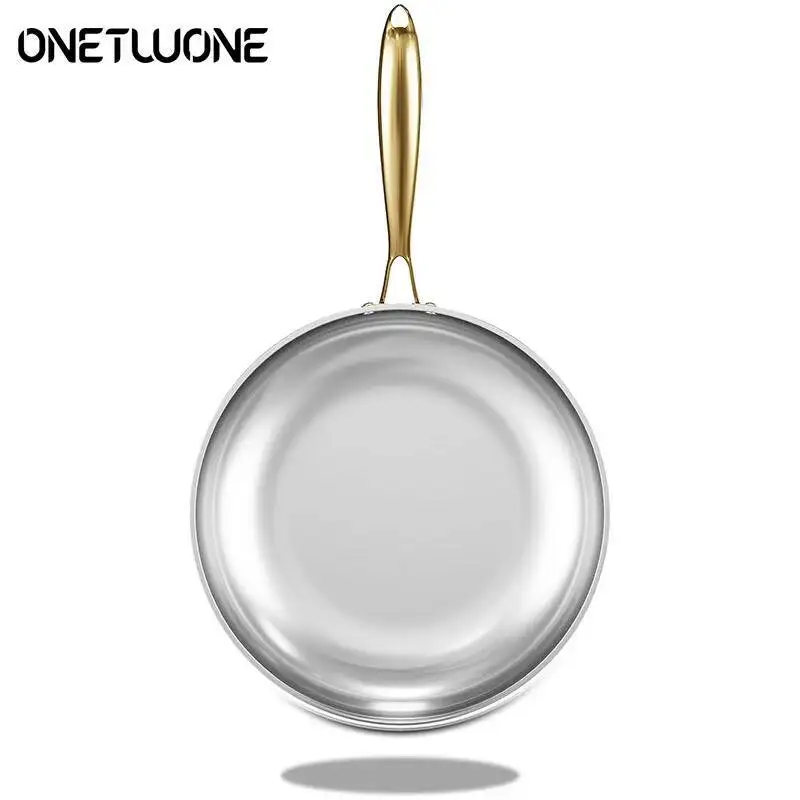 

316 Stainless Steel Frying Pan Pot Uncoated Kitchen Wok Non-Stick Skillet Fried Steak For Gas Stove Induction Cooker