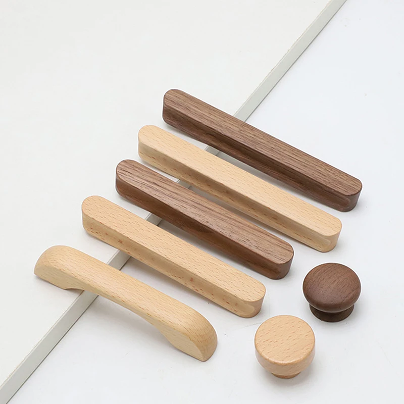 2 Buah Pegangan Furnitur Kayu Alami Lemari Dapur Nordik Pegangan Tarik Lemari dan Laci Kenop Lemari Pakaian Panjang Tarik