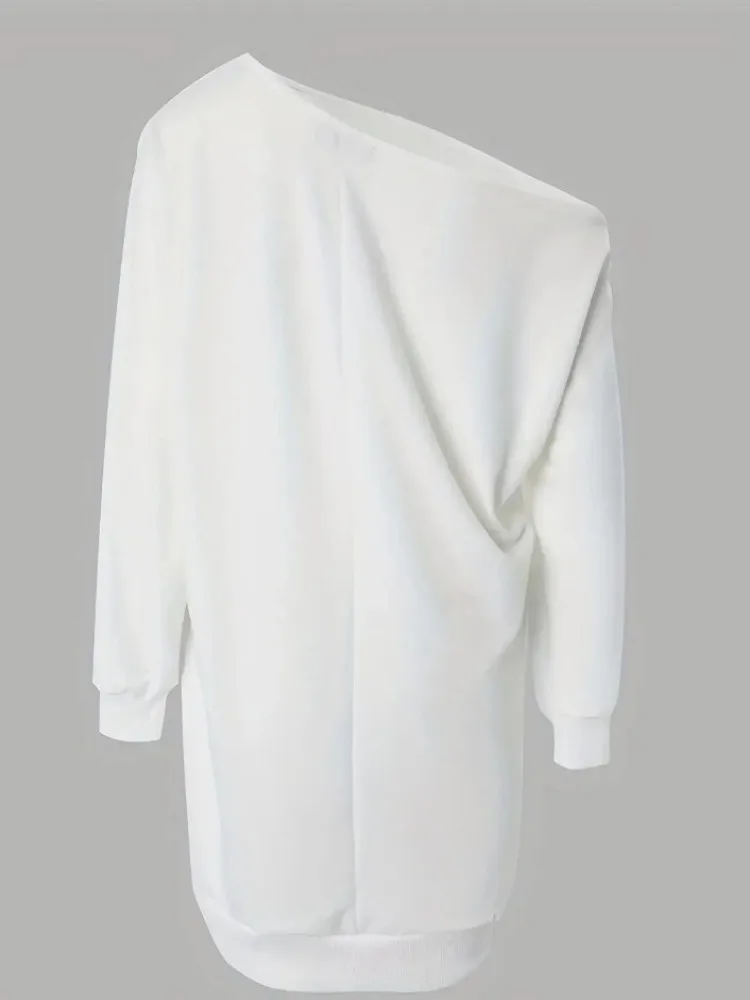 เดรสแฟชั่นผู้หญิงทรงหลวมสำหรับฤดูใบไม้ร่วง ลายพิมพ์ กระดุมโลหะ คอเฉียง