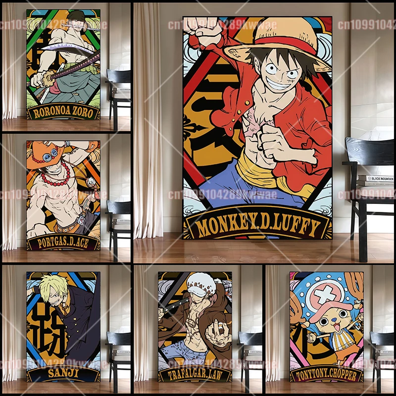 Póster HD de Anime One Piece, Estilo Graffiti con Tinta Salpicada, Decoración de Pared para Sala de Estar, Dormitorio, Entrada, Cafetería