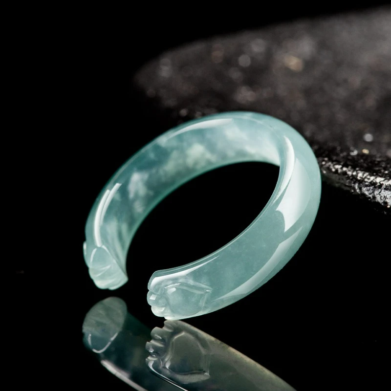 

Natural Jade Blue Water Cat Claw Open Ring Three-dimensional Carving Ice Jadeite Cute Fashionable Women Accessories Holiday Gift