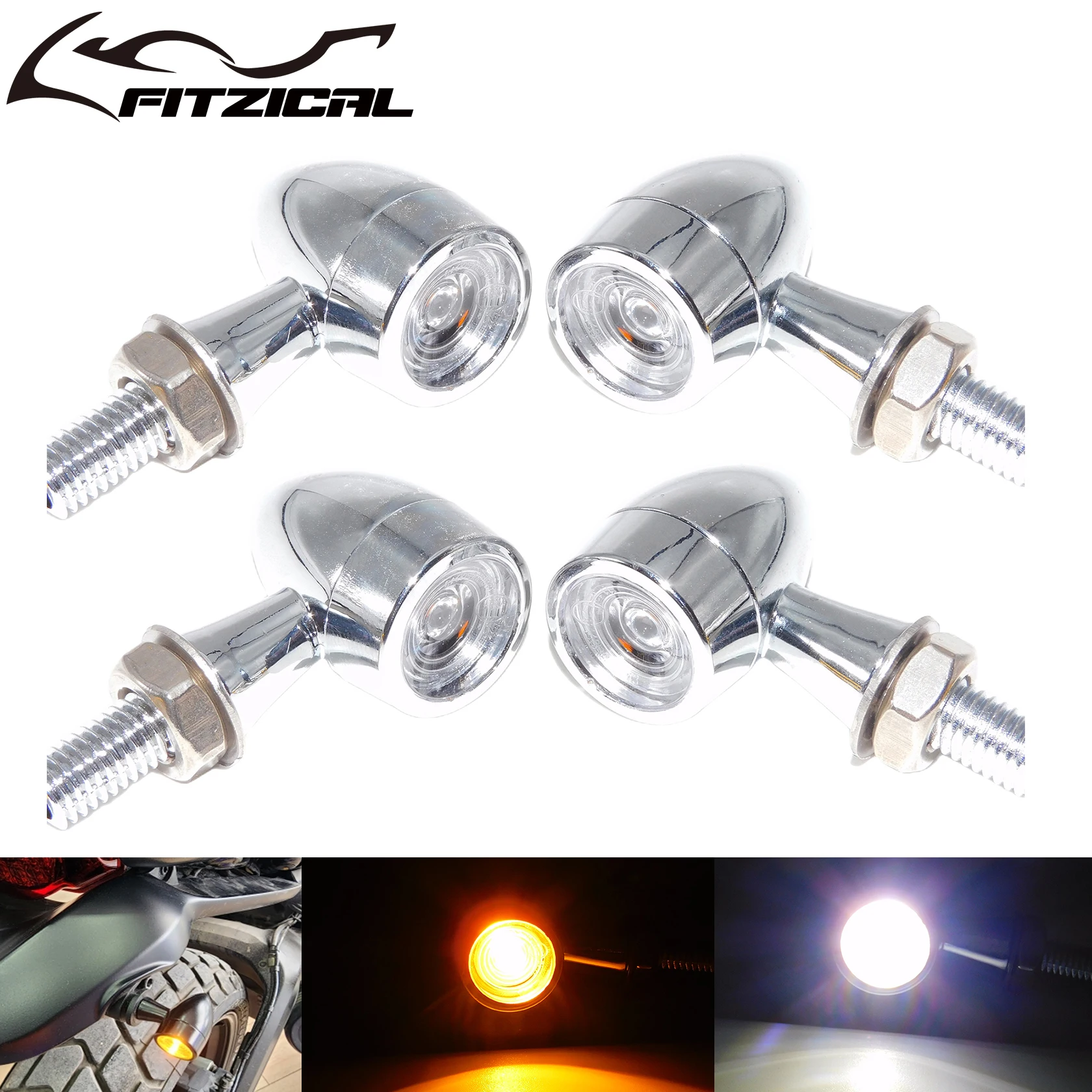 4xMotorcycle Chrome 8mm Mini LED Turn Signal Light Bullet Amber White Flashing Light For Harley Sportster Touring Road Glide XL