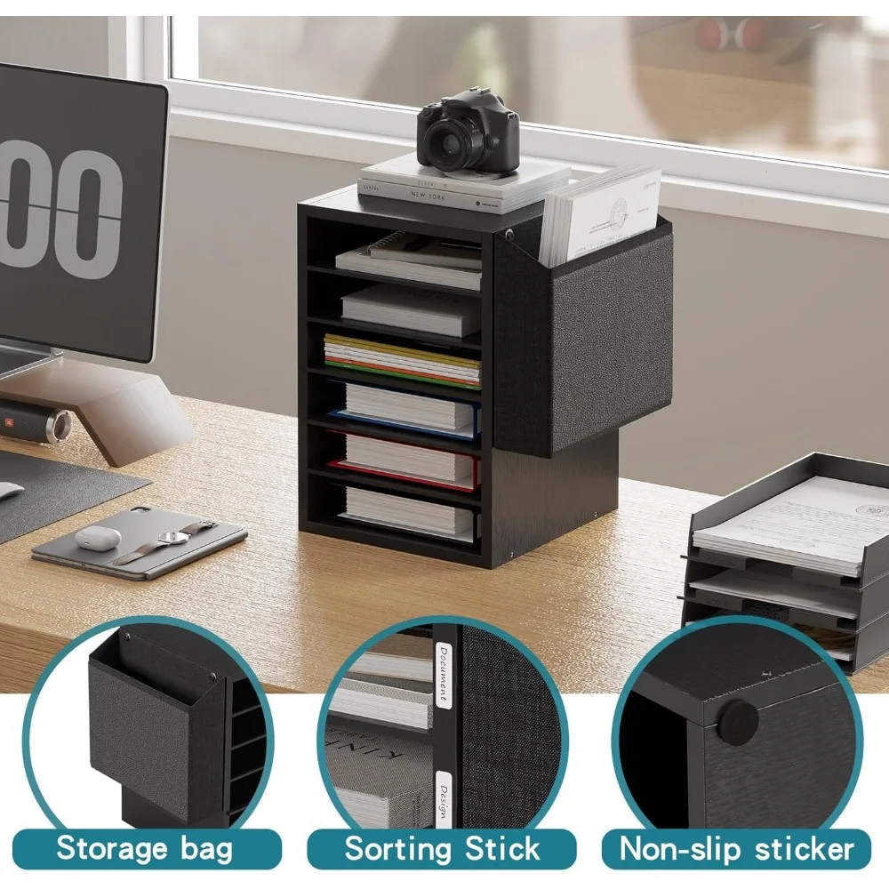Literature Organization Paper Storage Slot, 6 Tier Adjustable Countertop Mail Sorter, Mailboxes with Name Slots Filing Cabinets