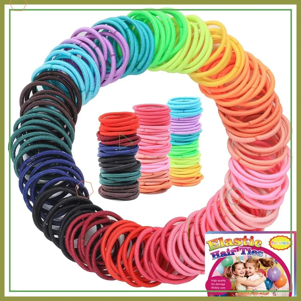 

200PCS Elastic Hair Ties for Thin Hair, No-Crease Ponytail Holders for Kids, Multicolor Mini Hair Elastics with Storage Box