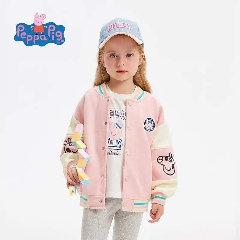 NEW Peppa Pig Girls Baseball Uniform Kawaii Anime Cartoon Children Sports Top Jacket Autumn Winter Boys Baby Tops Birthday Gifts