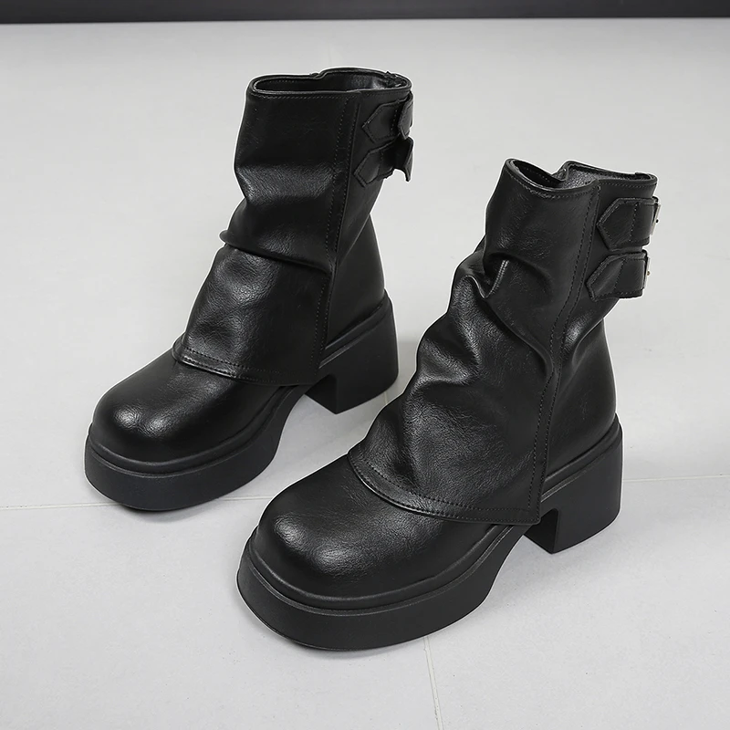 Women's Single Boot 2026 New Style Thick-soled Boot with Padded Boot Shaft and Stacked Top