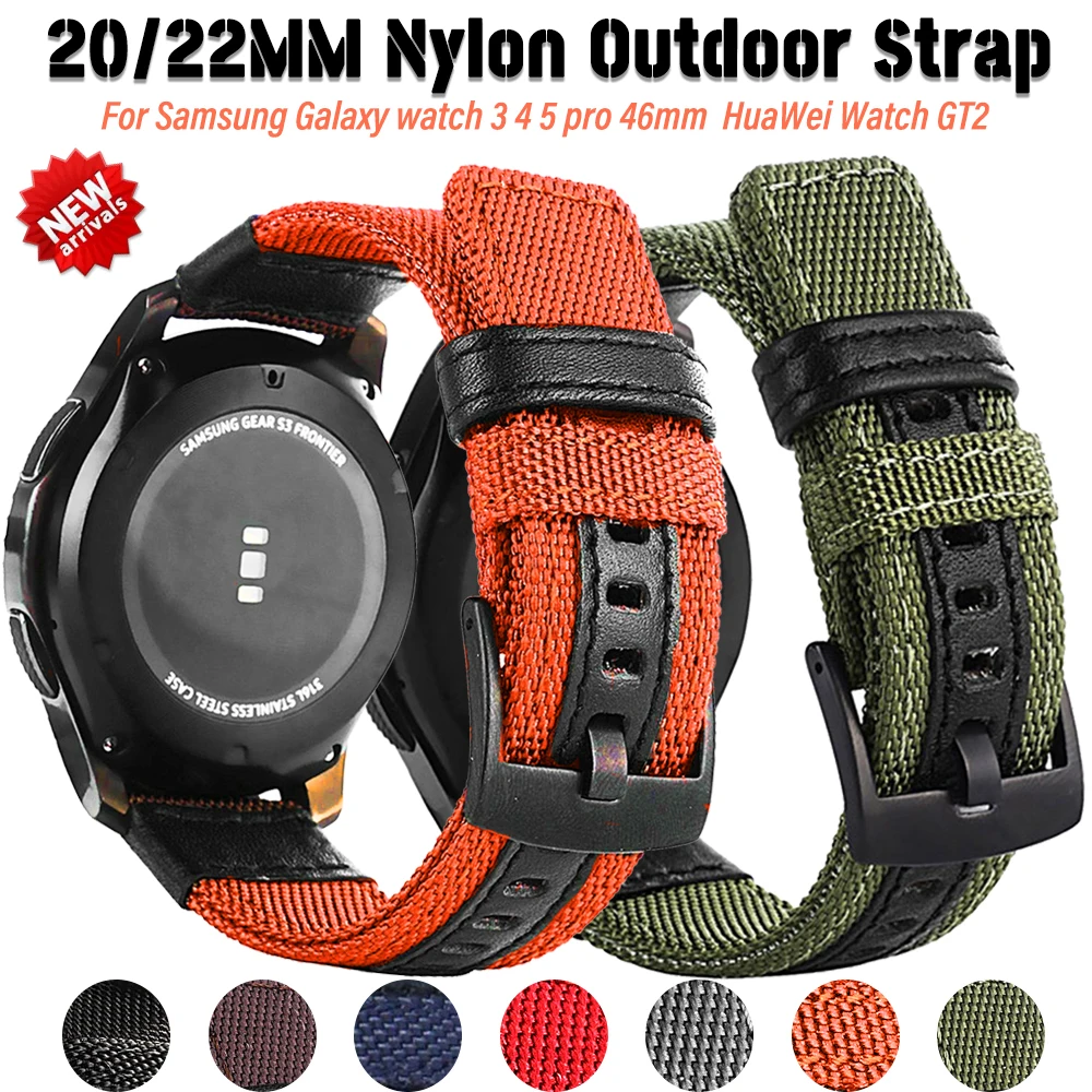 22mm 20mm Nylon OutdoorStrap for Samsung Galaxy Watch 3 46mm Active2 Gear S3 Replacement Band Amazfit HUAWEI Watch GT2 Soprt