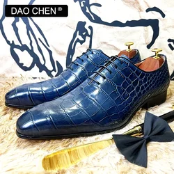 LUXURY DESIGNER MEN LEATHER SHOES BLUE BLACK CROCODILE PRINT CASUAL MENS DRESS SHOES OFFICE WEDDING OXFORD SHOES FOR MEN