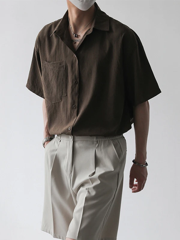 

Summer Men's Loose ort Sve irt Luxury Sensation Japanese Sle Casual Faion Brued Color f Sve irt