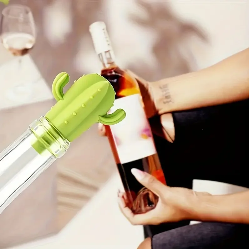 1pc Cute Cactus Silicone Wine Stopper - Freshness Preserving Champagne & Red Wine Bottle Seal, Creative Beverage Accessory