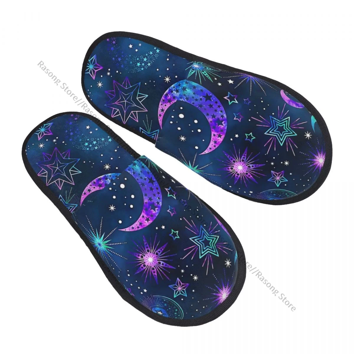 Fur Slipper For Women Men Fashion Fluffy Winter Warm Slippers Galaxy Moon Starry Star House Shoes