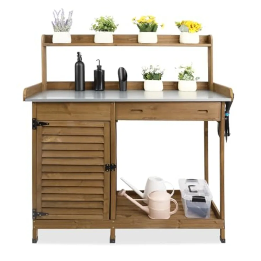 Outdoor Potting Bench with Storage, 41-Inch Metal Tabletop