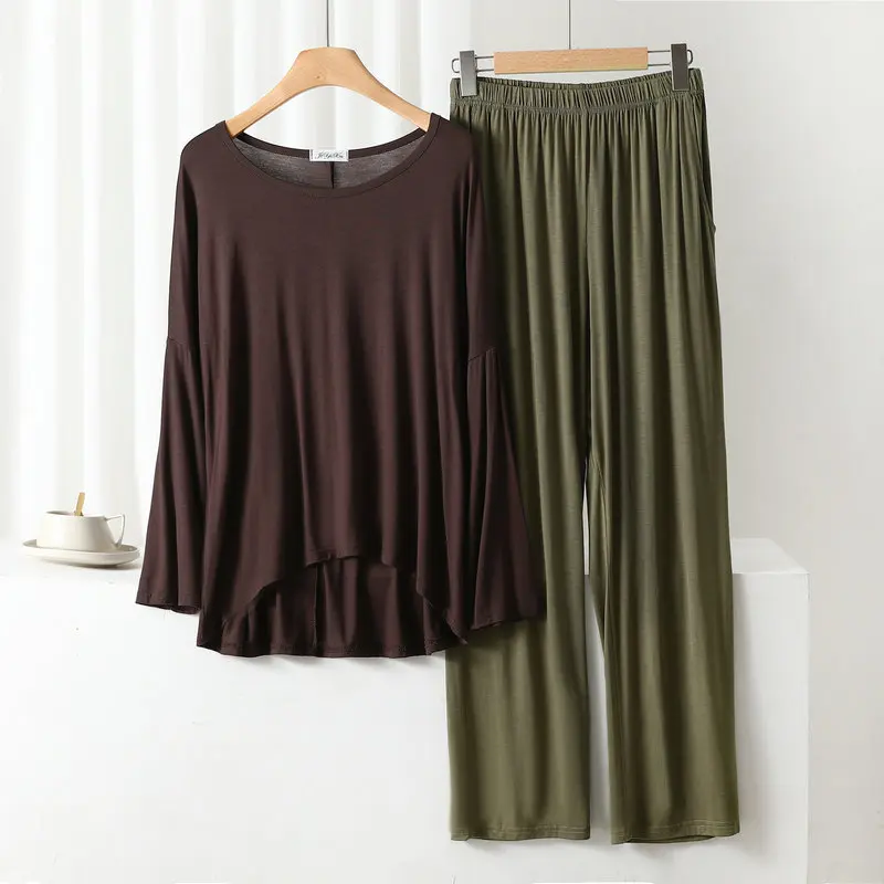 Ladies Night Wear Modal Long Sleeved Pajamas For Women Spring Autumn Home Suit Loose Trousers Two-Piece Set Pijamas Para Mujer