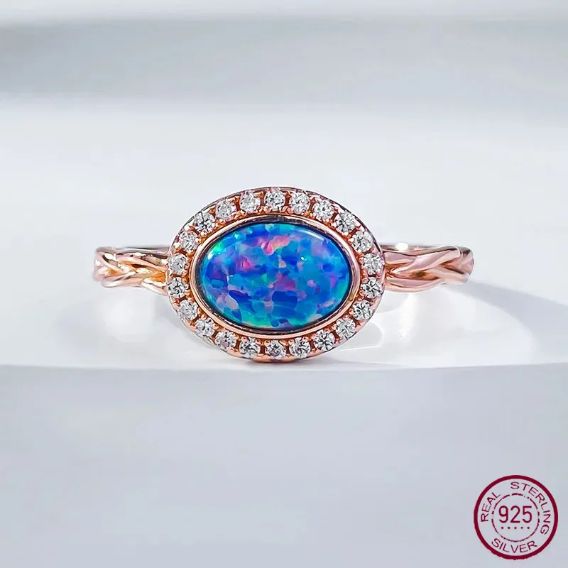 

New 925 Silver Rose Gold Inlaid One Carat Australian Treasure Blue Purple Ring for Female Live Streaming Little Red Book