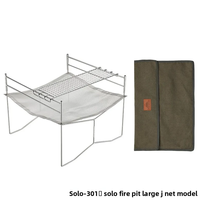 Fogão de aquecimento para acampamento ao ar livre, fogueira de aço inoxidável, grelha leve dobrável com rede de grelha, fogão a lenha