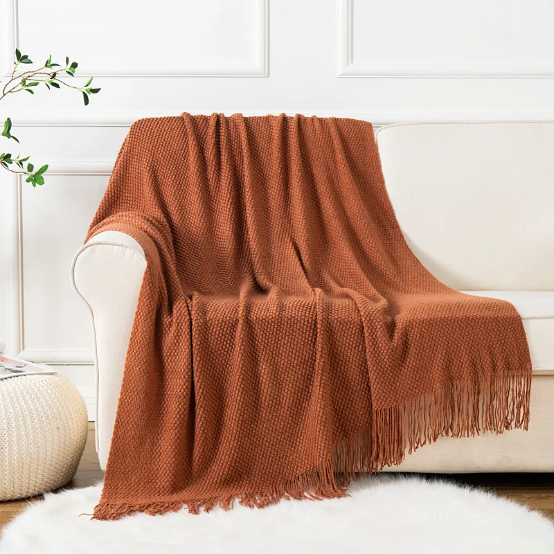 

Nordic knitted Blanket For Bed Sofa Cover Blankets Bedspread for Sofa decorative With Tassel Solid color throw Blanket