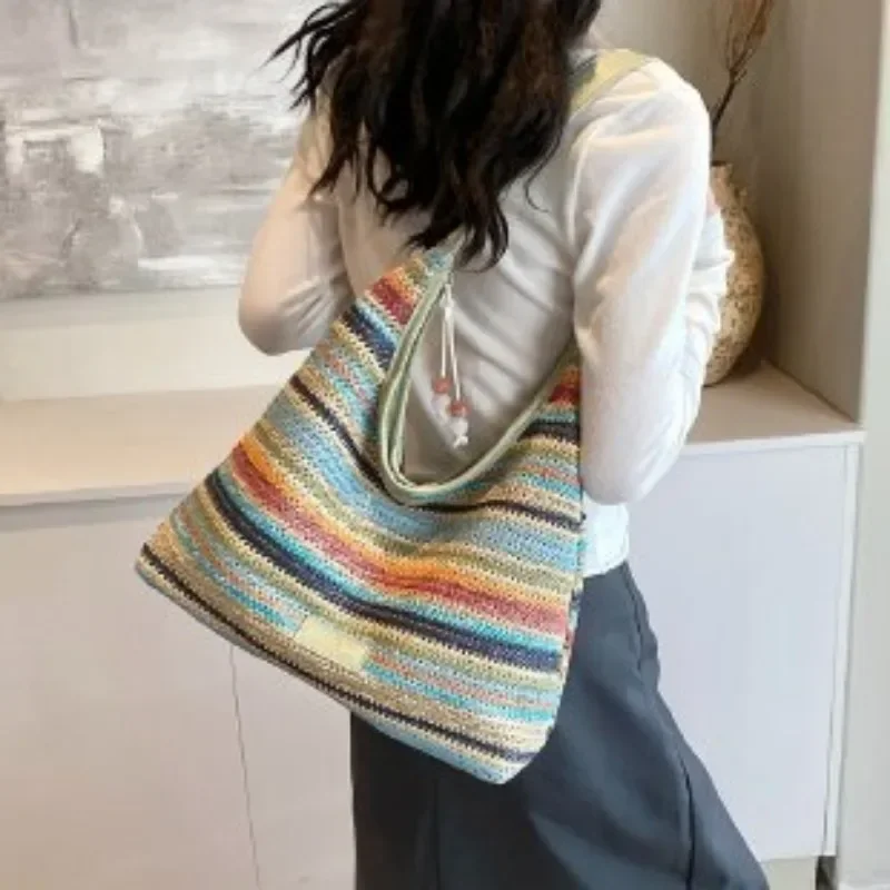 2024 ฤดูร้อนใหม่แฟชั่นกระเป๋าชายหาดผู้หญิงถักไหล่กระเป๋าเดินทาง Shopper Totes สุภาพสตรีกระเป๋าถือขนาดใหญ่